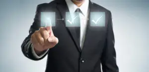 Man pointing at screen